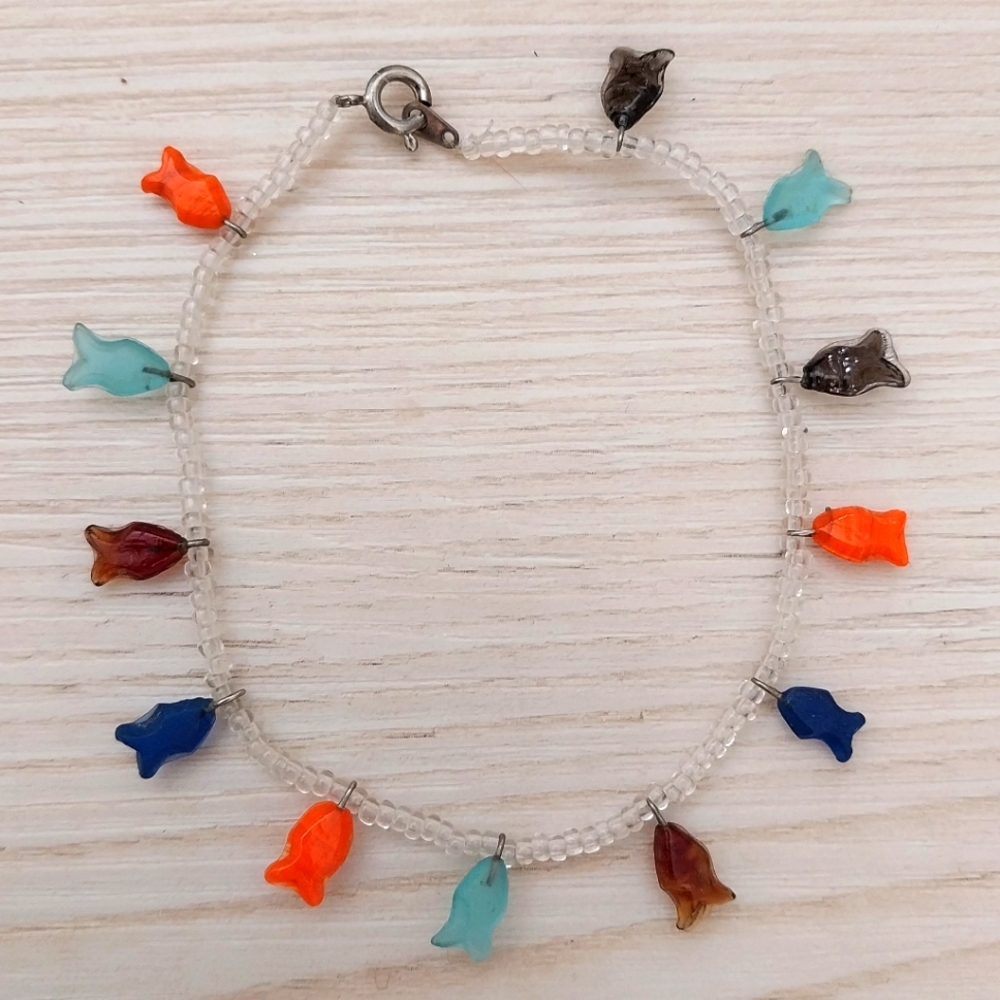 Vintage Glass Fish Beaded Anklet
